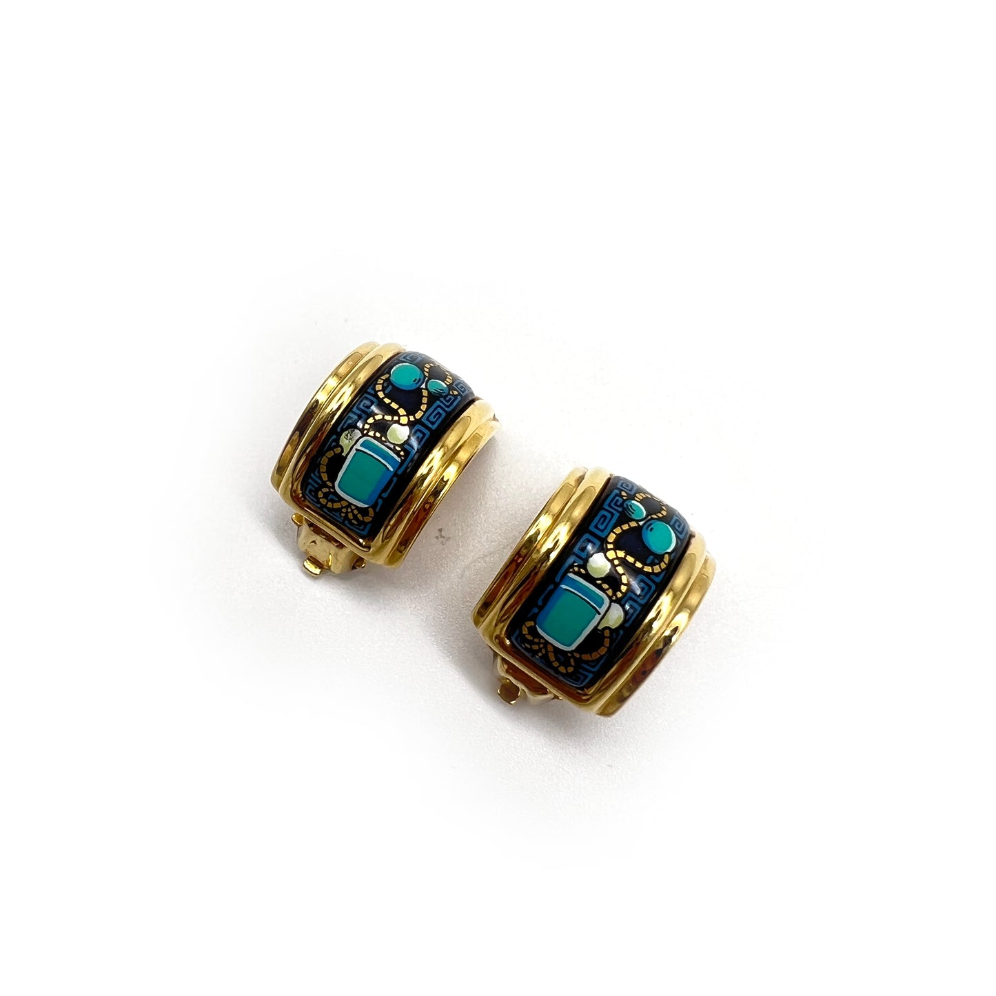 Hermes Vintage Blue Enamel Clip-On Earrings