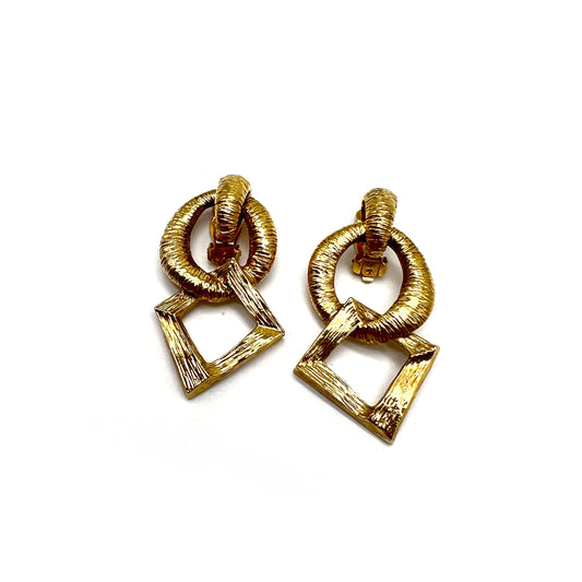 Yves Saint Laurent Vintage Circle & Square Golden Clip-On Earrings