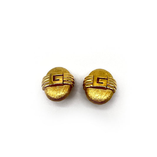 Givenchy Vintage G Logo Golden Oval Clip-On Earrings