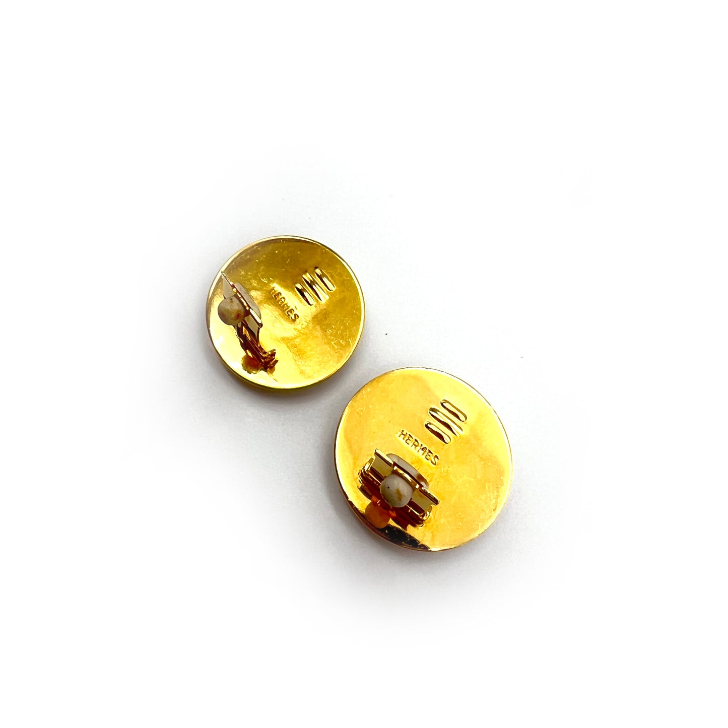 Hermes Vintage Enamel Round Golden Clip-On Earrings