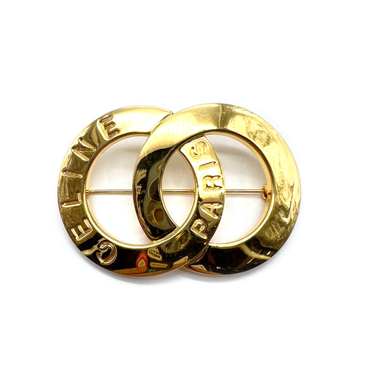 Celine Vintage Double Circle Golden Brooch