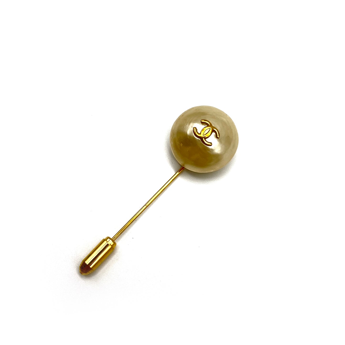 Chanel Vintage CC Logo With Pearl Golden Pin Brooch