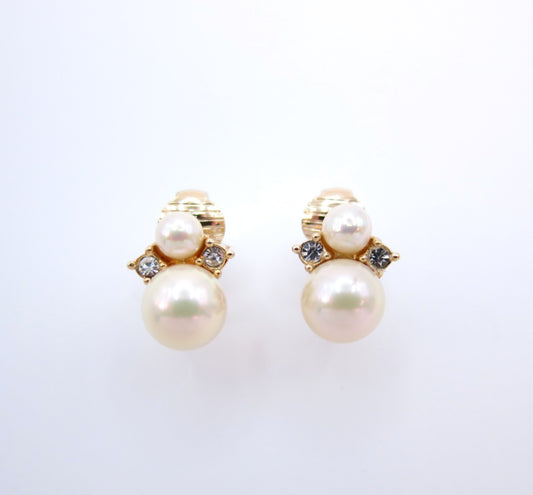 Christian Dior Vintage Pearl and Rhinestone Golden Clip-on Earrings