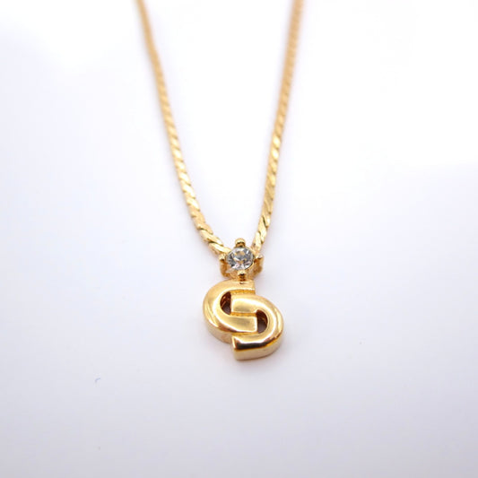 Christian Dior Vintage CD Logo and Rhinestone Golden Necklace