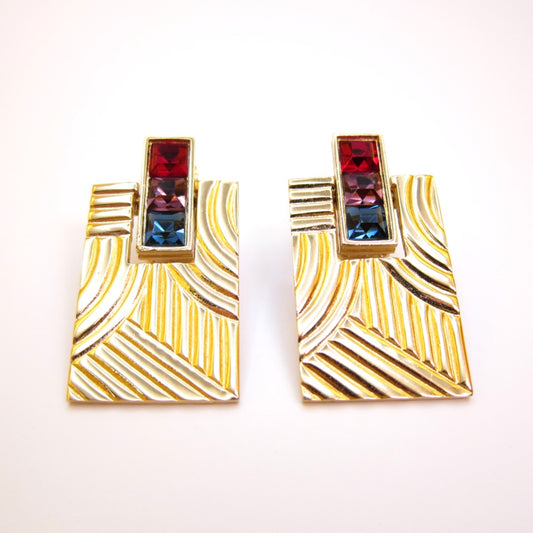 Givenchy Vintage Stylish Multi Color Stone Golden Clip-on Earrings