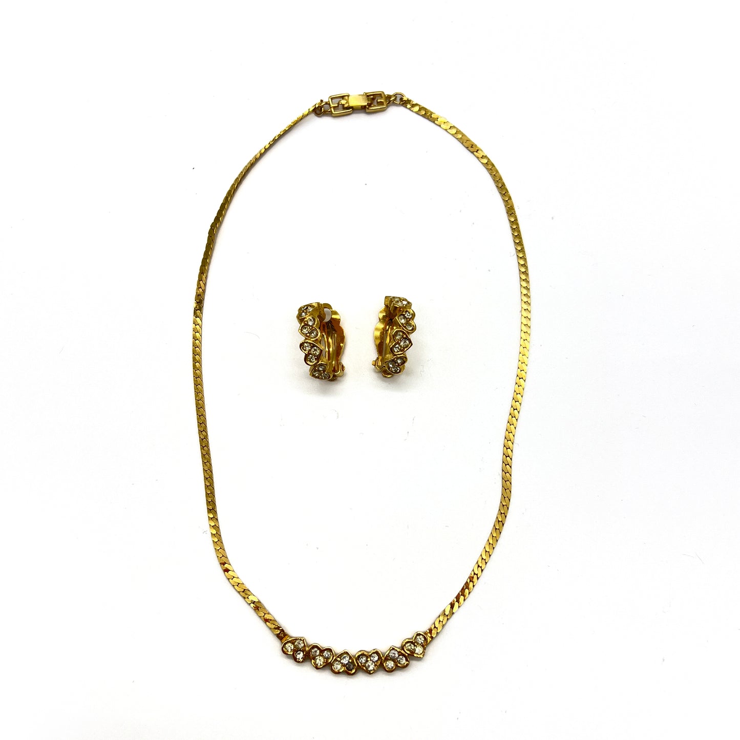 Givenchy Vintage Rhinestone with Golden Earrings And Necklace Set