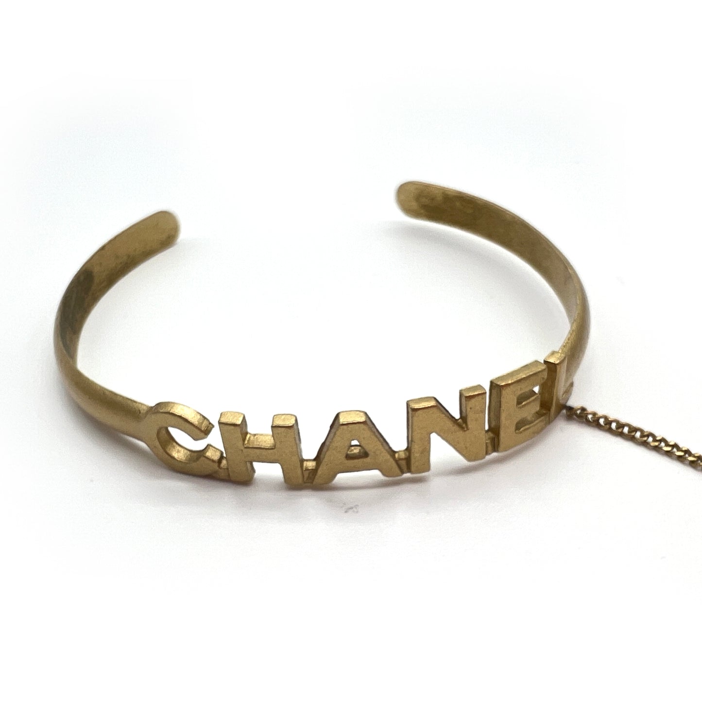 Chanel Vintage Logo Golden Bangle With Cc Logo Rhinestone Ring