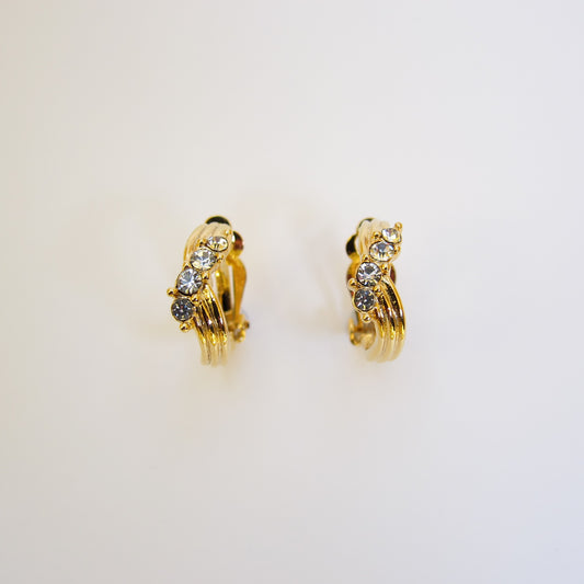 Givenchy Vintage Rhinestone Golden Clip-on Earrings
