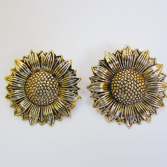 Kenzo Vintage Sunflower Motif Golden Clip-on Earrings