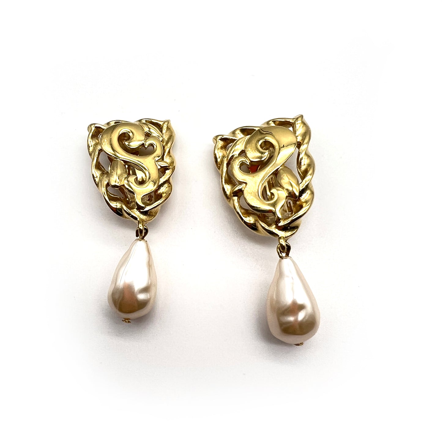 Givenchy Vintage Golden Dangling with Pearl Clip-On Earrings