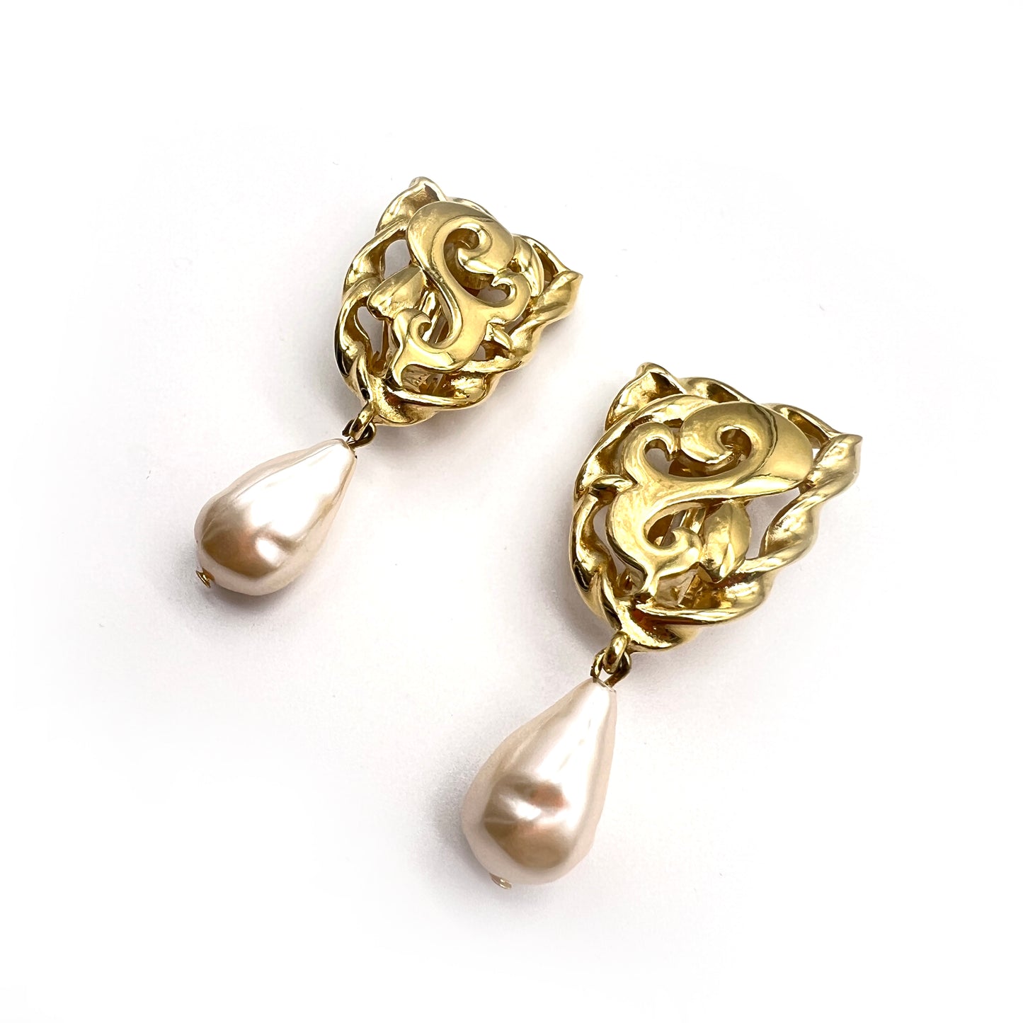 Givenchy Vintage Golden Dangling with Pearl Clip-On Earrings