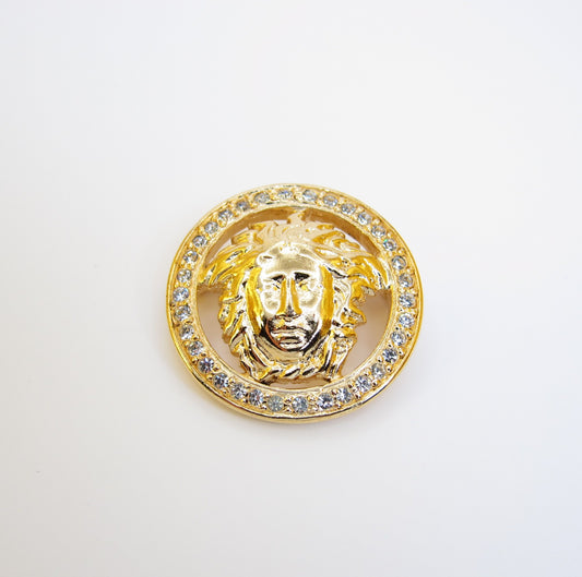 Gianni Versace Vintage Medusa Icon with Rhinestone Golden Brooch
