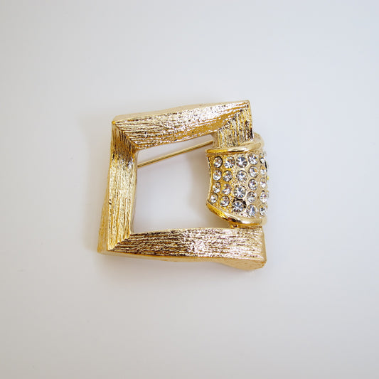 Yves Saint Laurent Vintage Square with Rhinestone Golden Brooch