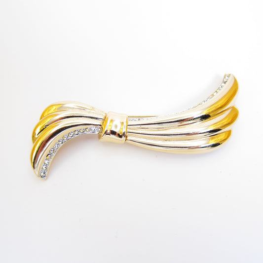 Yves Saint Laurent Vintage Bow with Rhinestone Golden Brooch