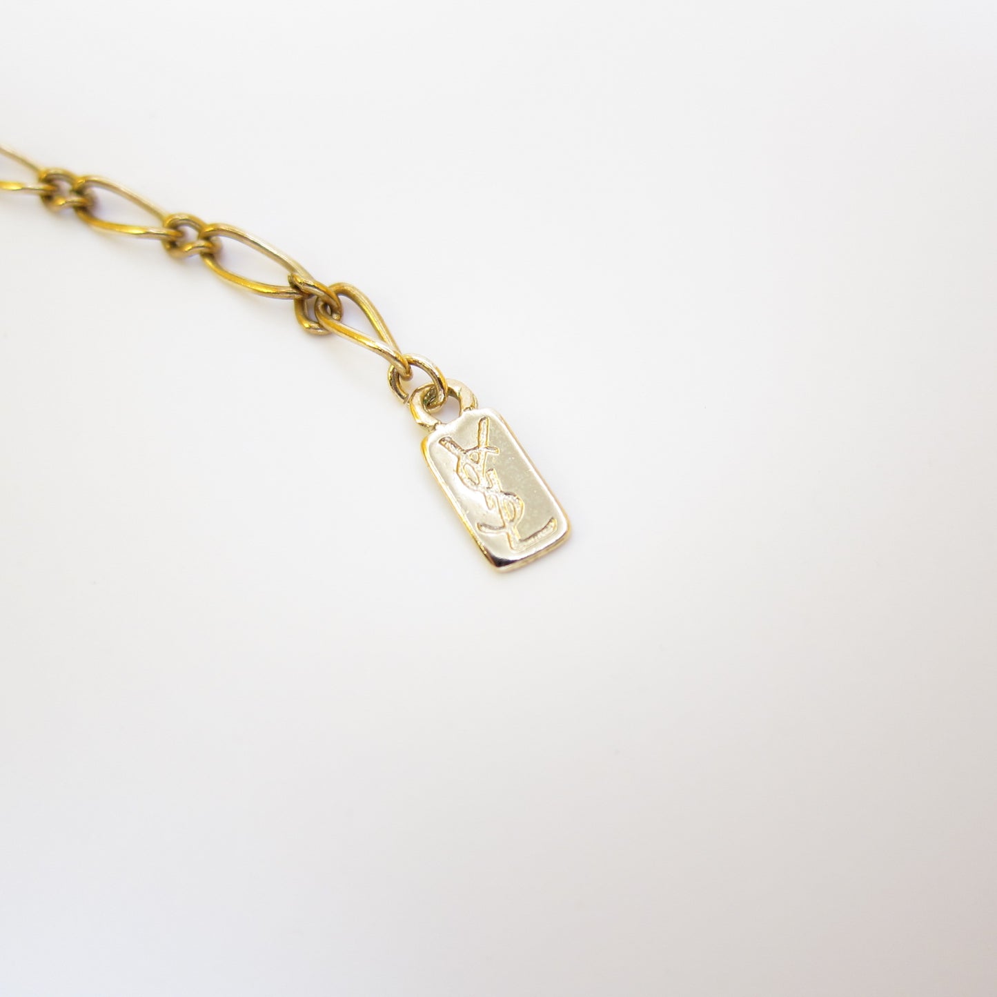 Yves Saint Laurent Vintage YSL Logo in Silver Octagon with Rhinestone Golden Necklace