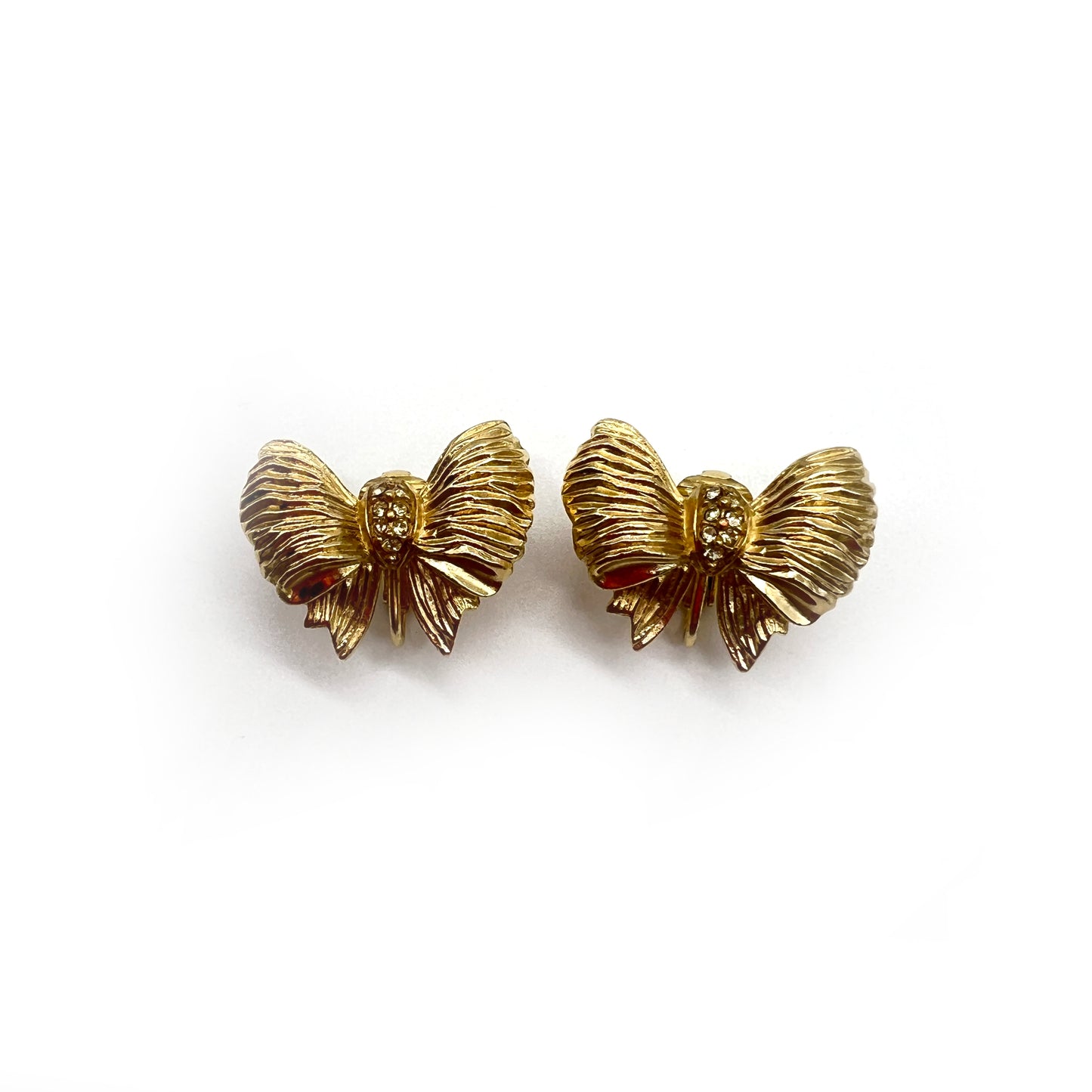 Givenchy Vintage Golden Ribbon With Rhinestone Clip-On Earrings