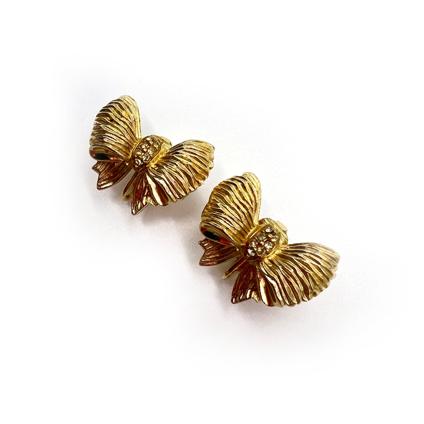 Givenchy Vintage Golden Ribbon With Rhinestone Clip-On Earrings