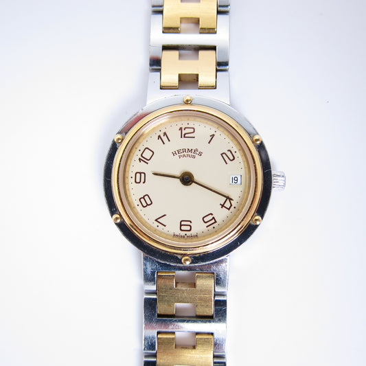 Hermes Vintage Clipper Ivory Face with Date and H Bracelet Ladies Watch