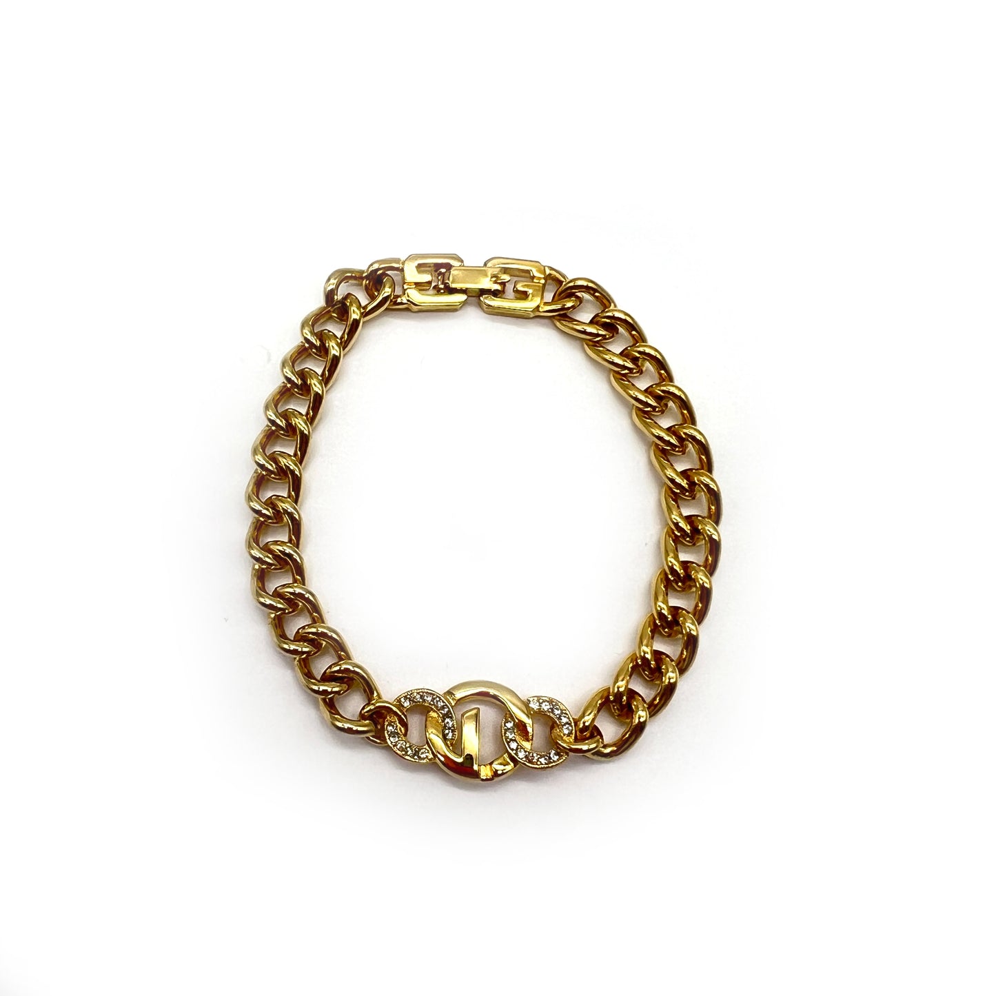 Givenchy Vintage G Logo With Rhinestone Golden Bracelet