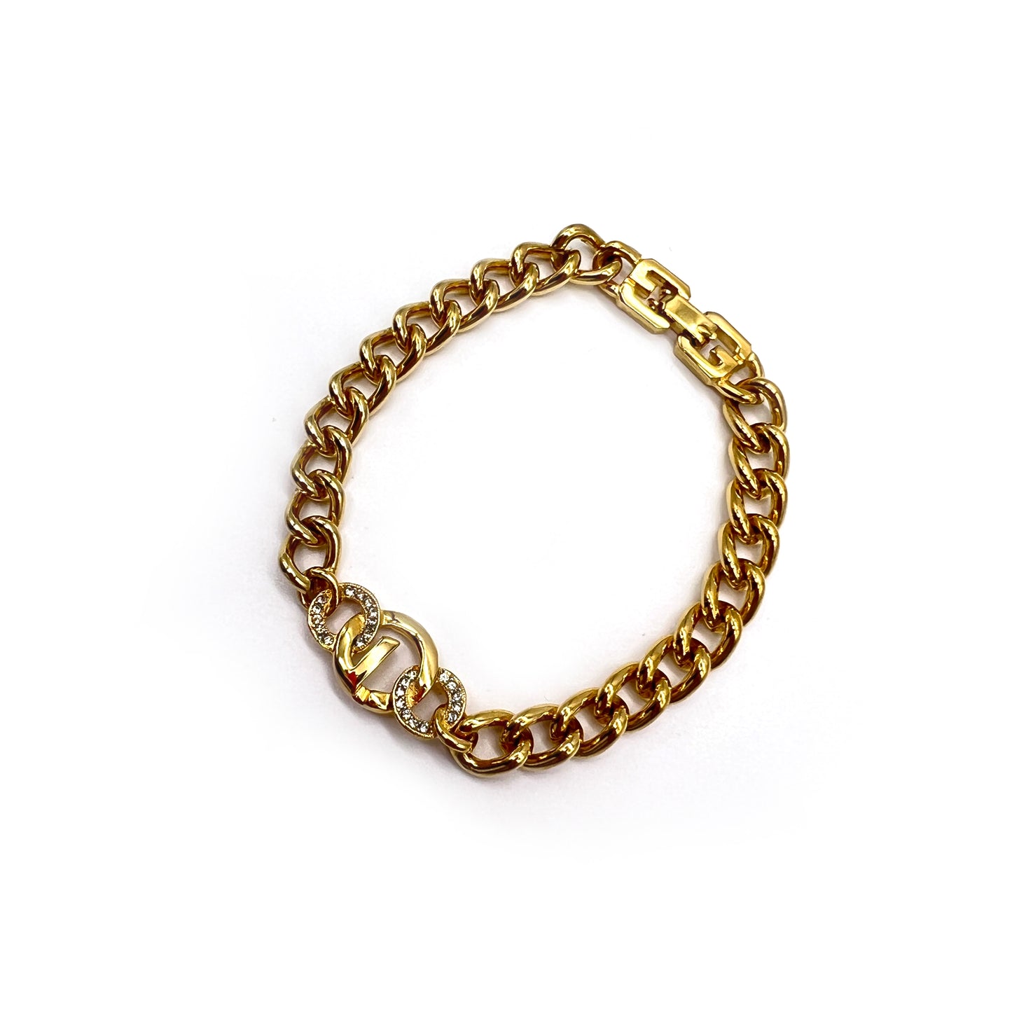 Givenchy Vintage G Logo With Rhinestone Golden Bracelet