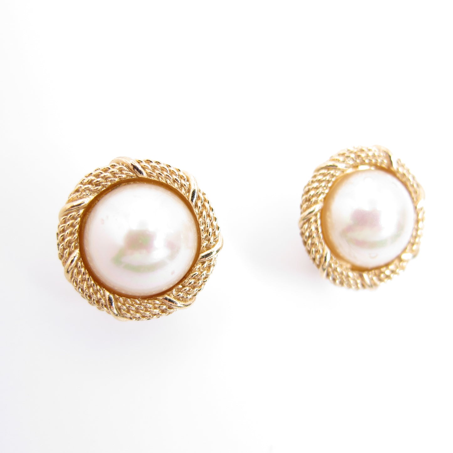 Christian Dior Vintage Round Shape Pearl Golden Clip-on Earrings