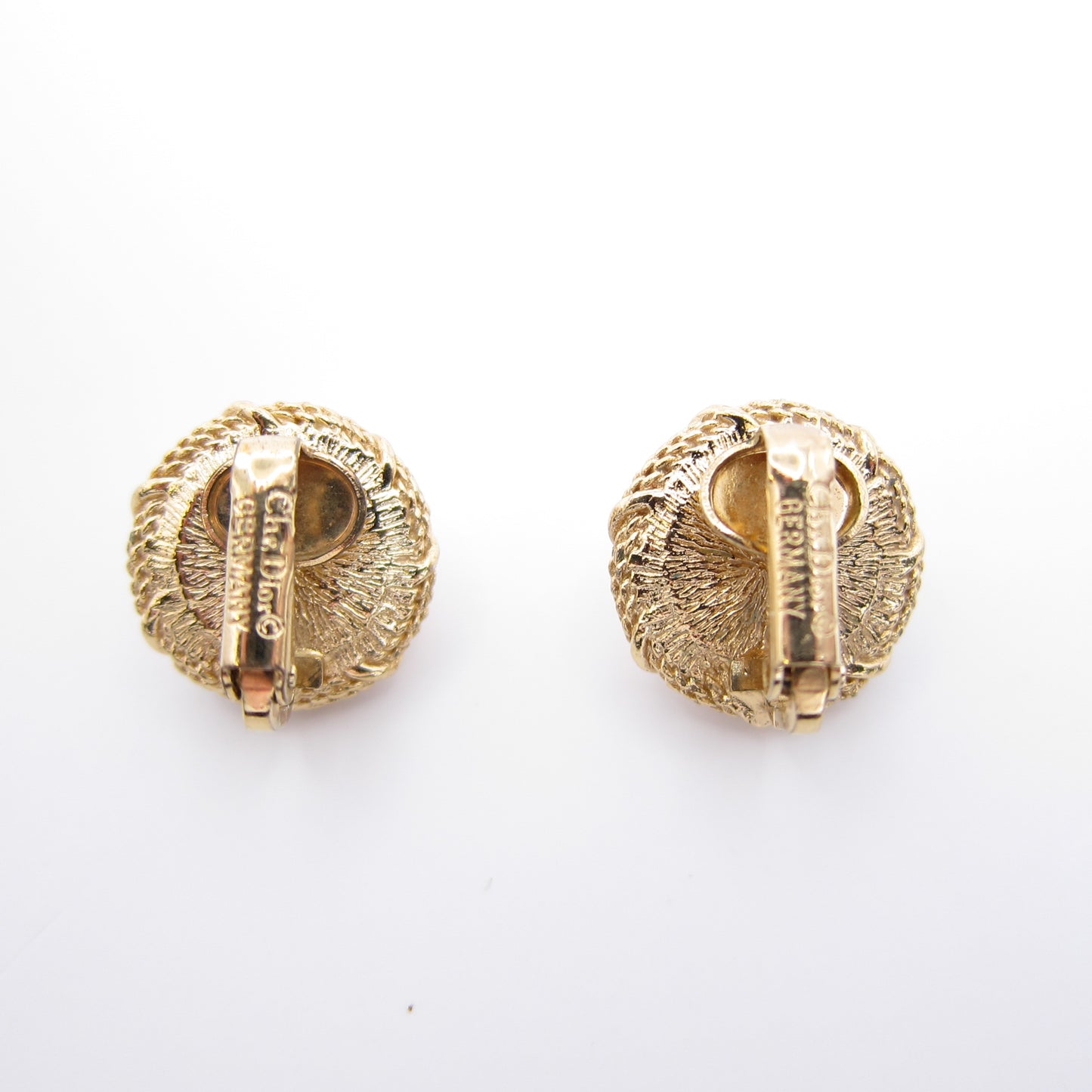 Christian Dior Vintage Round Shape Pearl Golden Clip-on Earrings