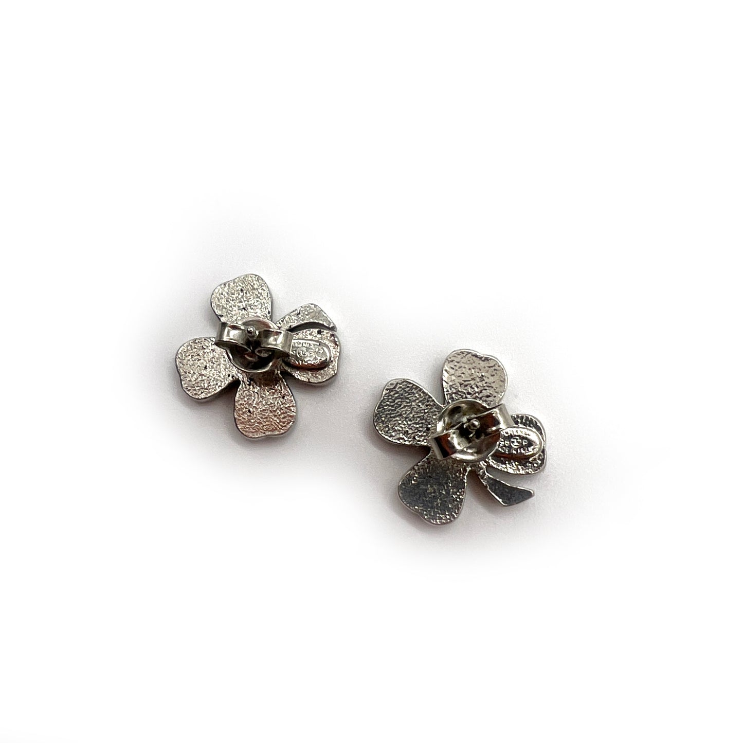 Chanel Vintage Clover With Rhinestone Silver Earing