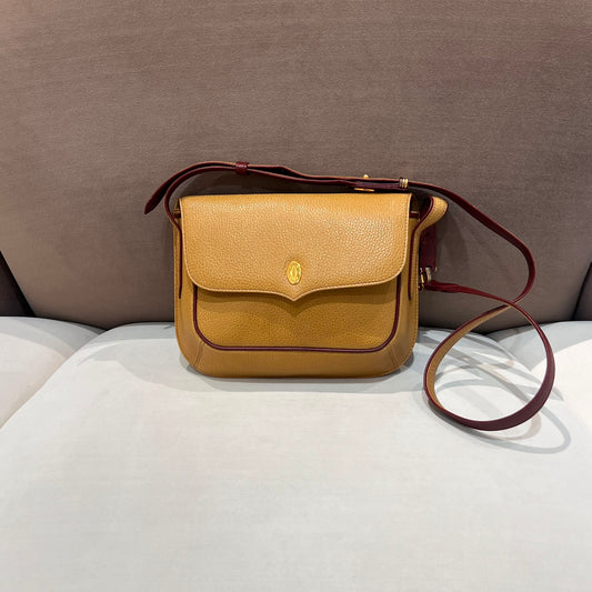 Cartier Vintage Camel Grained Leather Crossbody Shoulder Bag