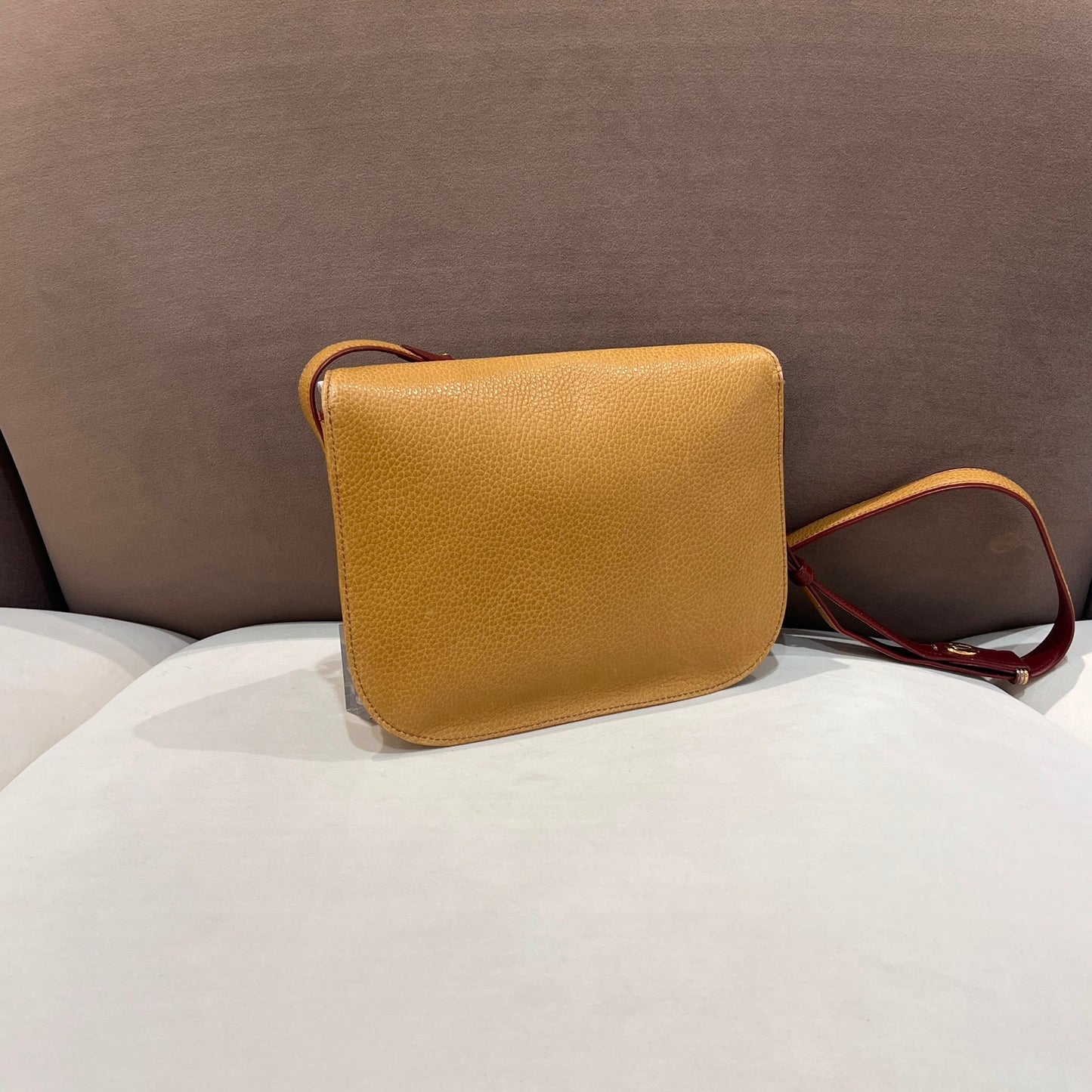 Cartier Vintage Camel Grained Leather Crossbody Shoulder Bag
