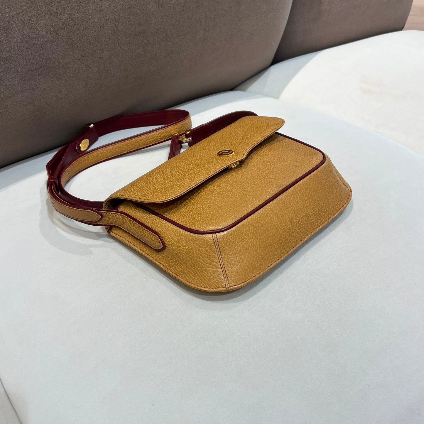 Cartier Vintage Camel Grained Leather Crossbody Shoulder Bag