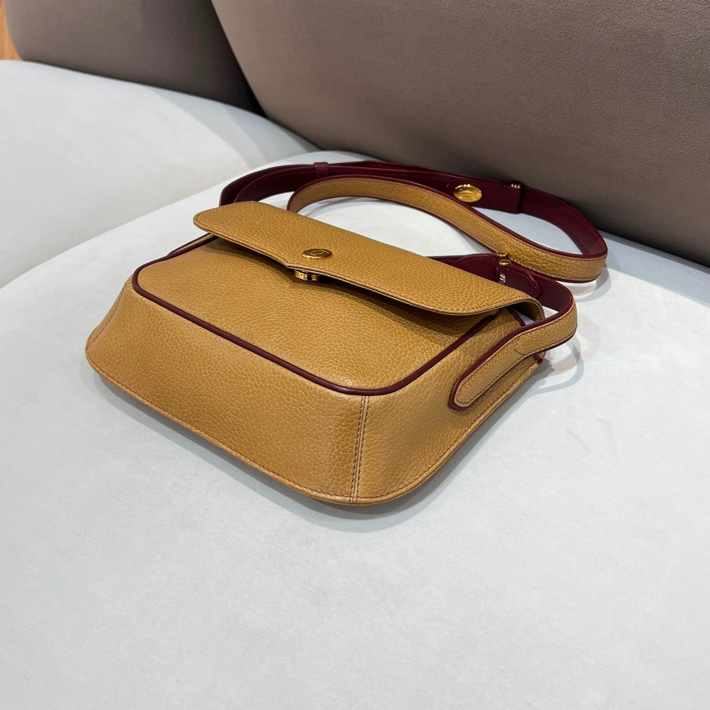 Cartier Vintage Camel Grained Leather Crossbody Shoulder Bag