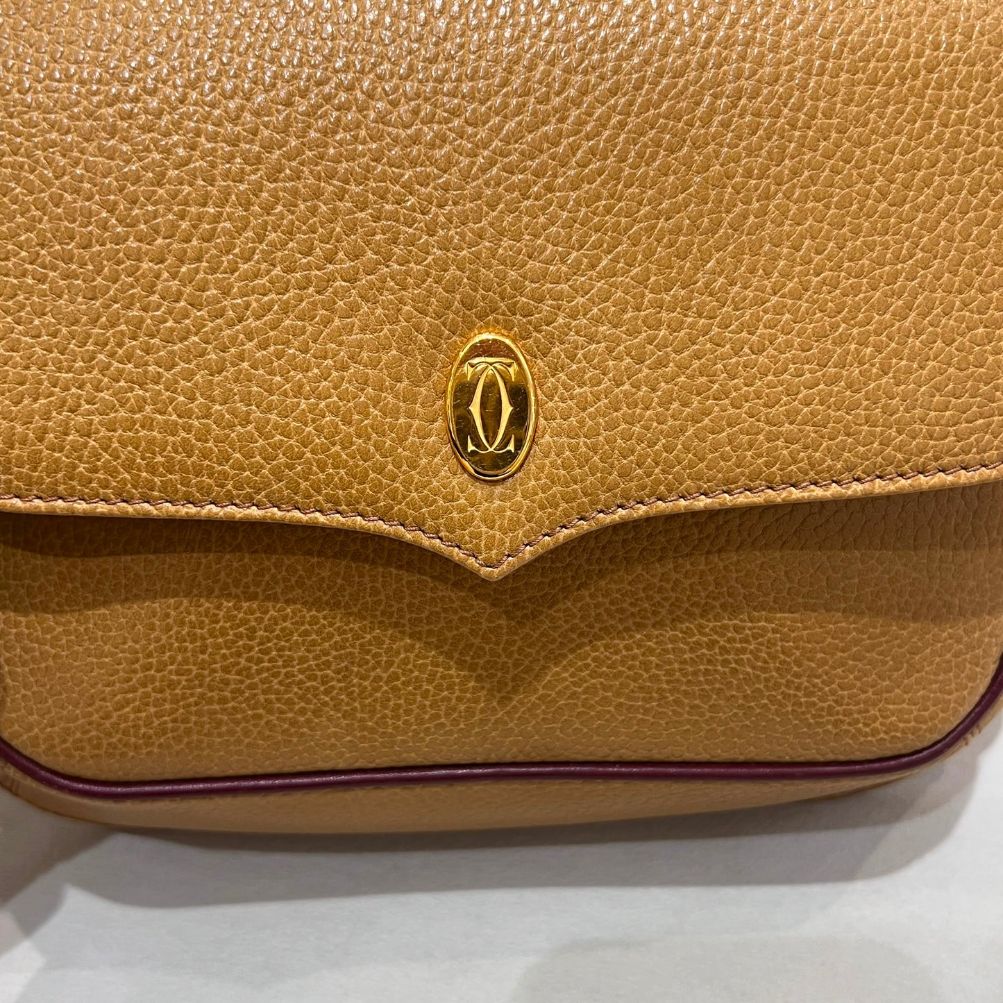 Cartier Vintage Camel Grained Leather Crossbody Shoulder Bag
