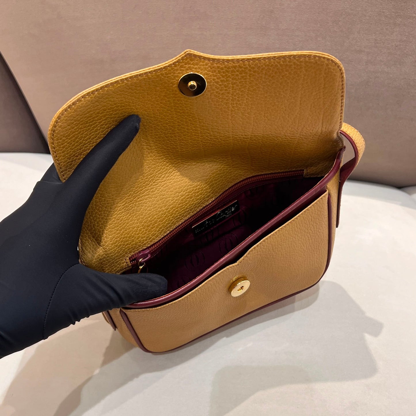 Cartier Vintage Camel Grained Leather Crossbody Shoulder Bag
