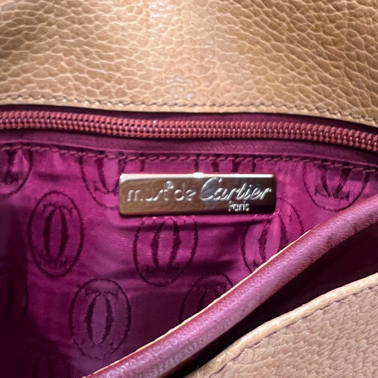 Cartier Vintage Camel Grained Leather Crossbody Shoulder Bag