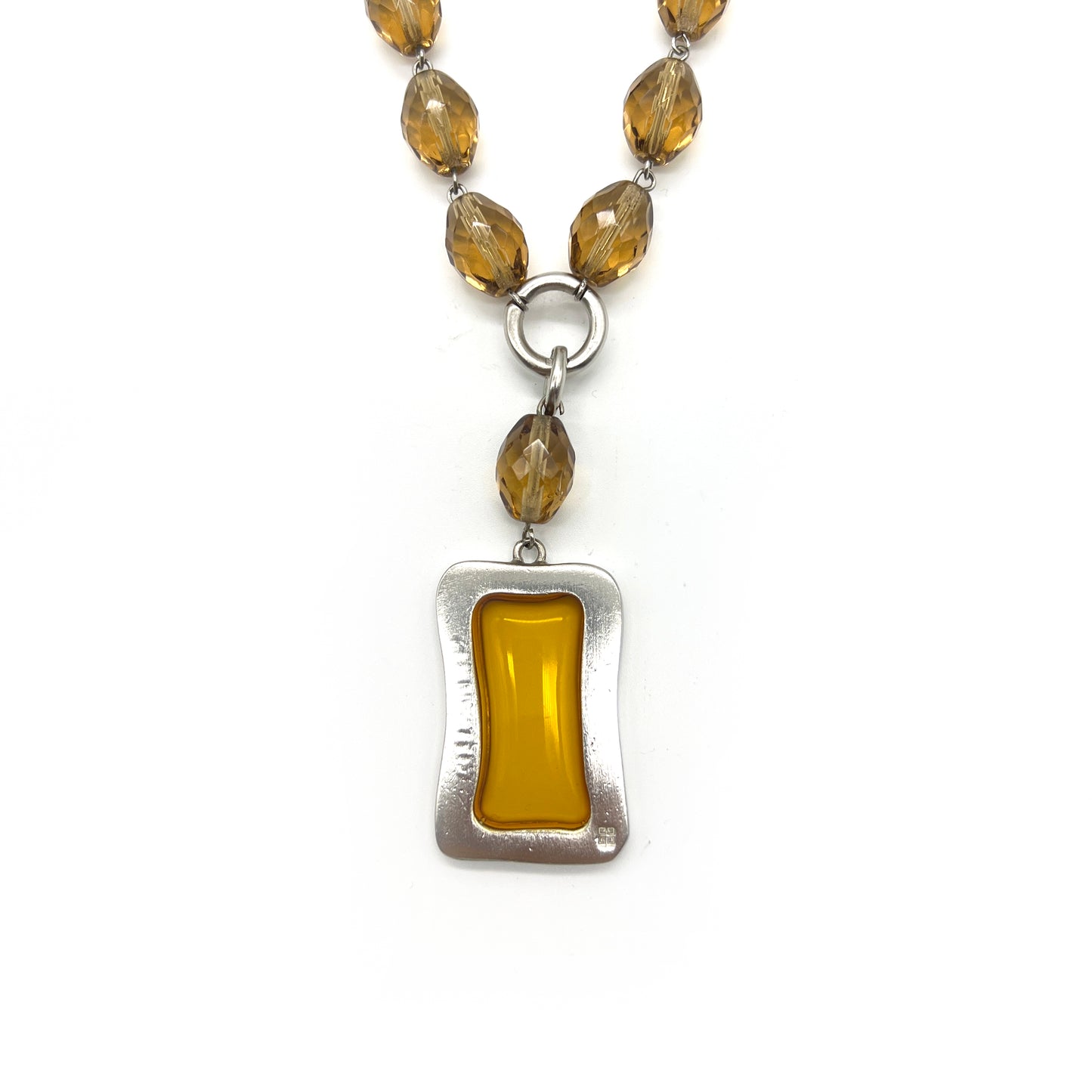 Givenchy Vintage Brown And Yellow Color Stone With Pendant Silver Necklace