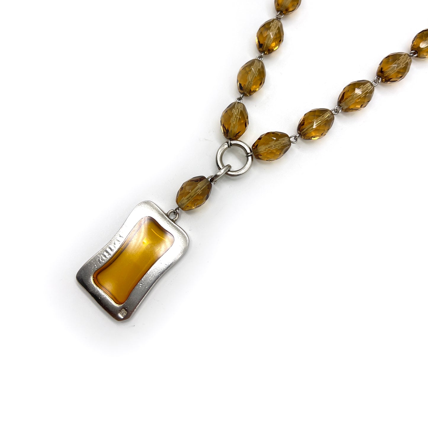 Givenchy Vintage Brown And Yellow Color Stone With Pendant Silver Necklace