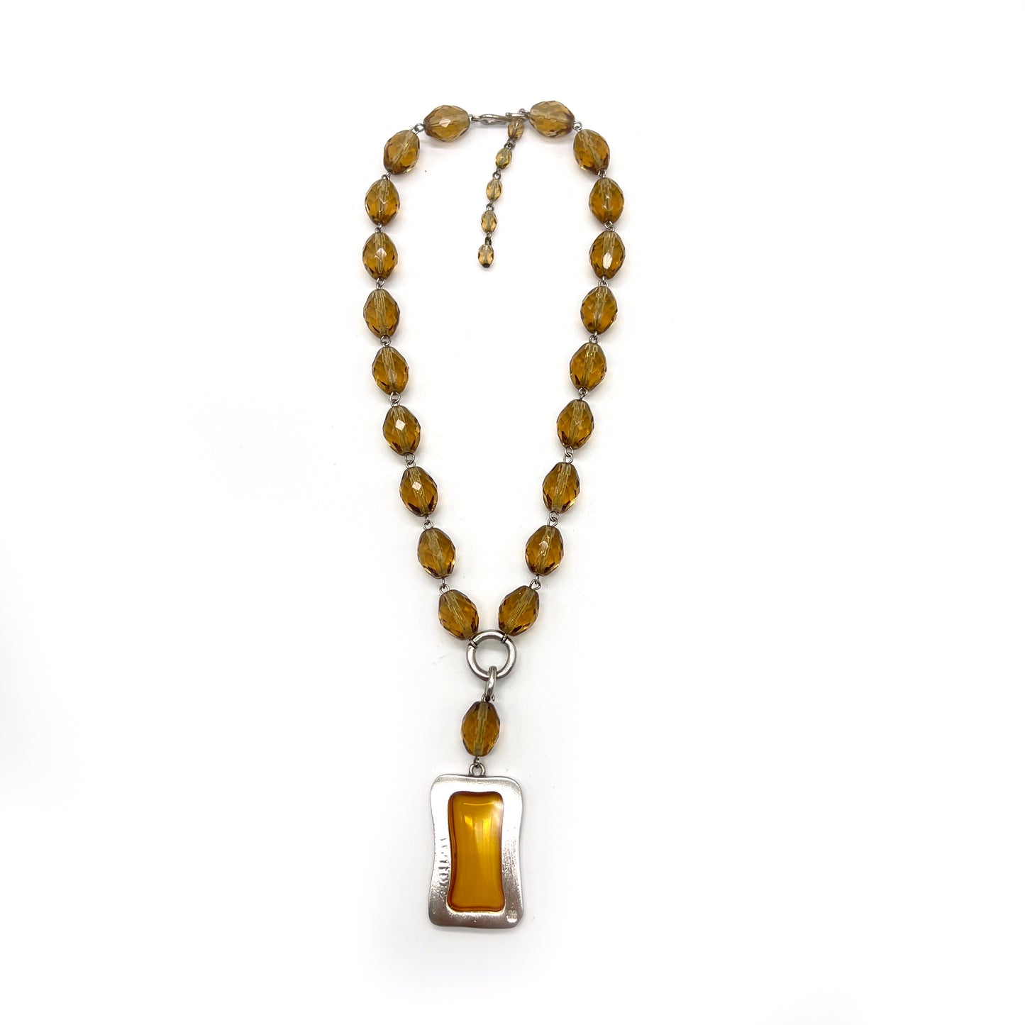 Givenchy Vintage Brown And Yellow Color Stone With Pendant Silver Necklace