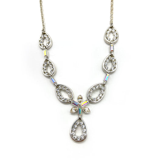 Givenchy Vintage Drop Shape With Rhinestone Silver Necklace