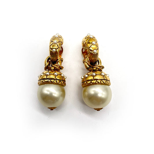 Loewe Vintage Pearl Motif Golden Clip-On Earrings
