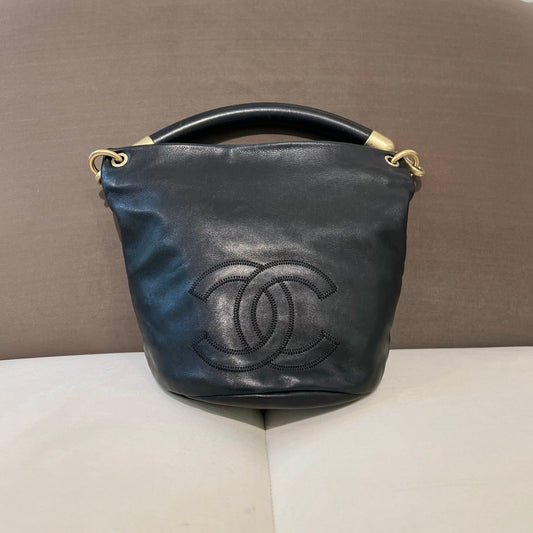 Chanel Vintage Cc Logo Stitching with Top Handle Leather Bag