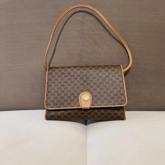 Celine Vintage Brown Macadam Shoulder Bag