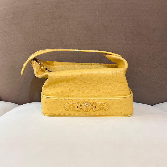 Versace Vintage Beige Ostrich-Embossed Leather Medusa Handle Bag