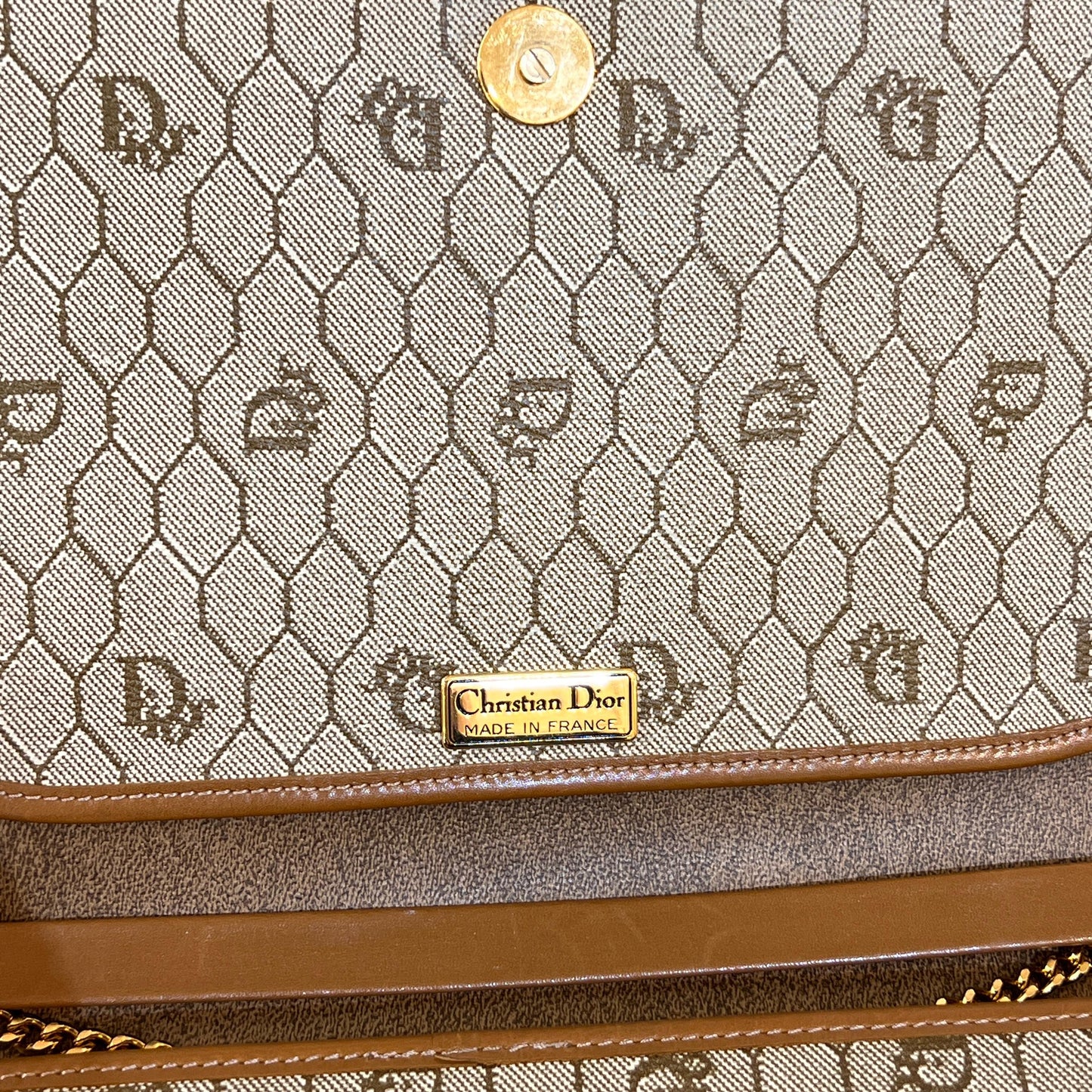 Christian Dior Vintage Honeycomb Canvas Gold Chain Shoulder Bag