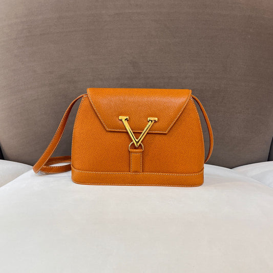 Valentino Garavani Vintage Camel Brown Leather V Logo Shoulder Bag