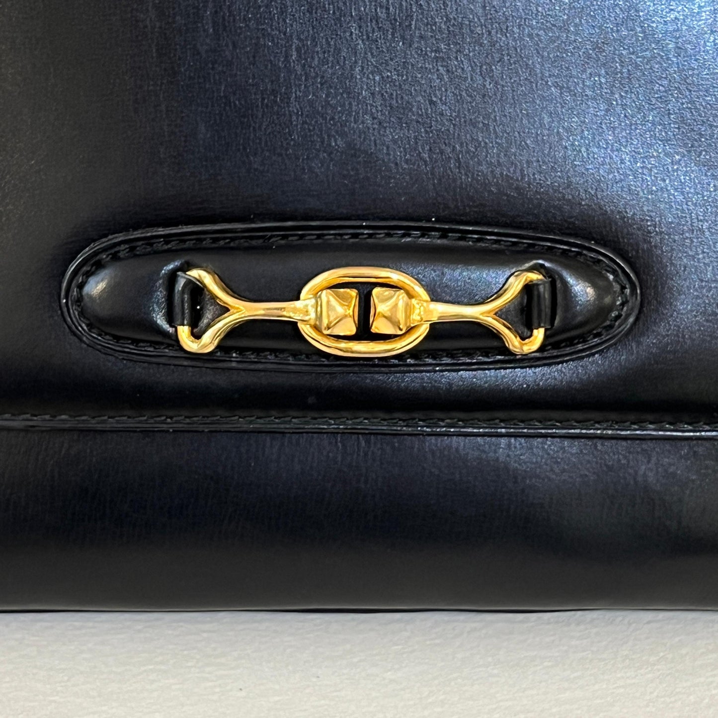 Celine Vintage Black Leather Gold Chain Semi-Shoulder Bag