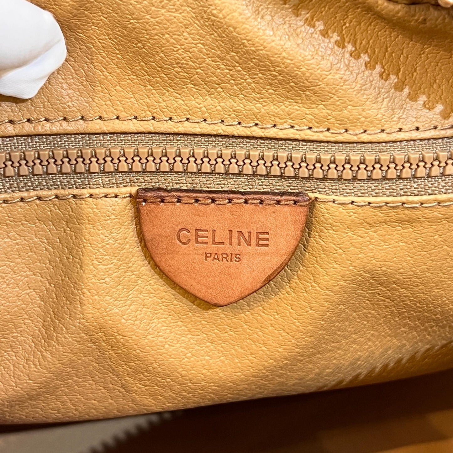 Celine Vintage Macadam Canvas Tan Leather Shoulder Bag