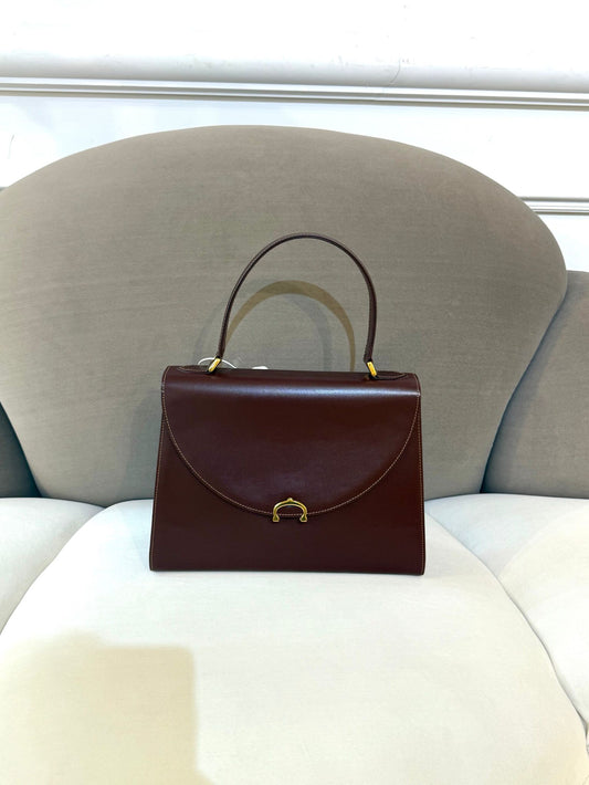 Cartier Vintage Must Line Bordeaux Leather Gold Clasp Handbag