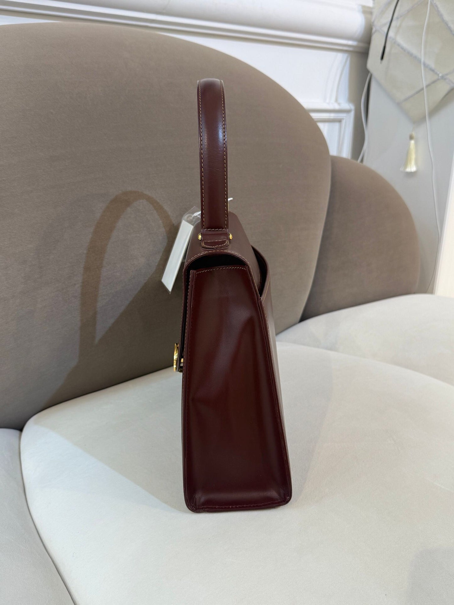 Cartier Vintage Must Line Bordeaux Leather Gold Clasp Handbag