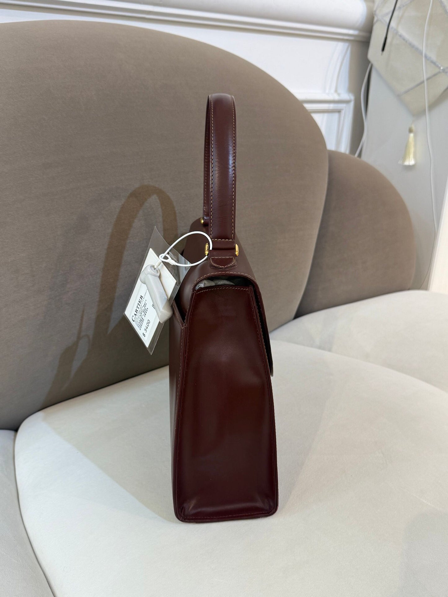 Cartier Vintage Must Line Bordeaux Leather Gold Clasp Handbag