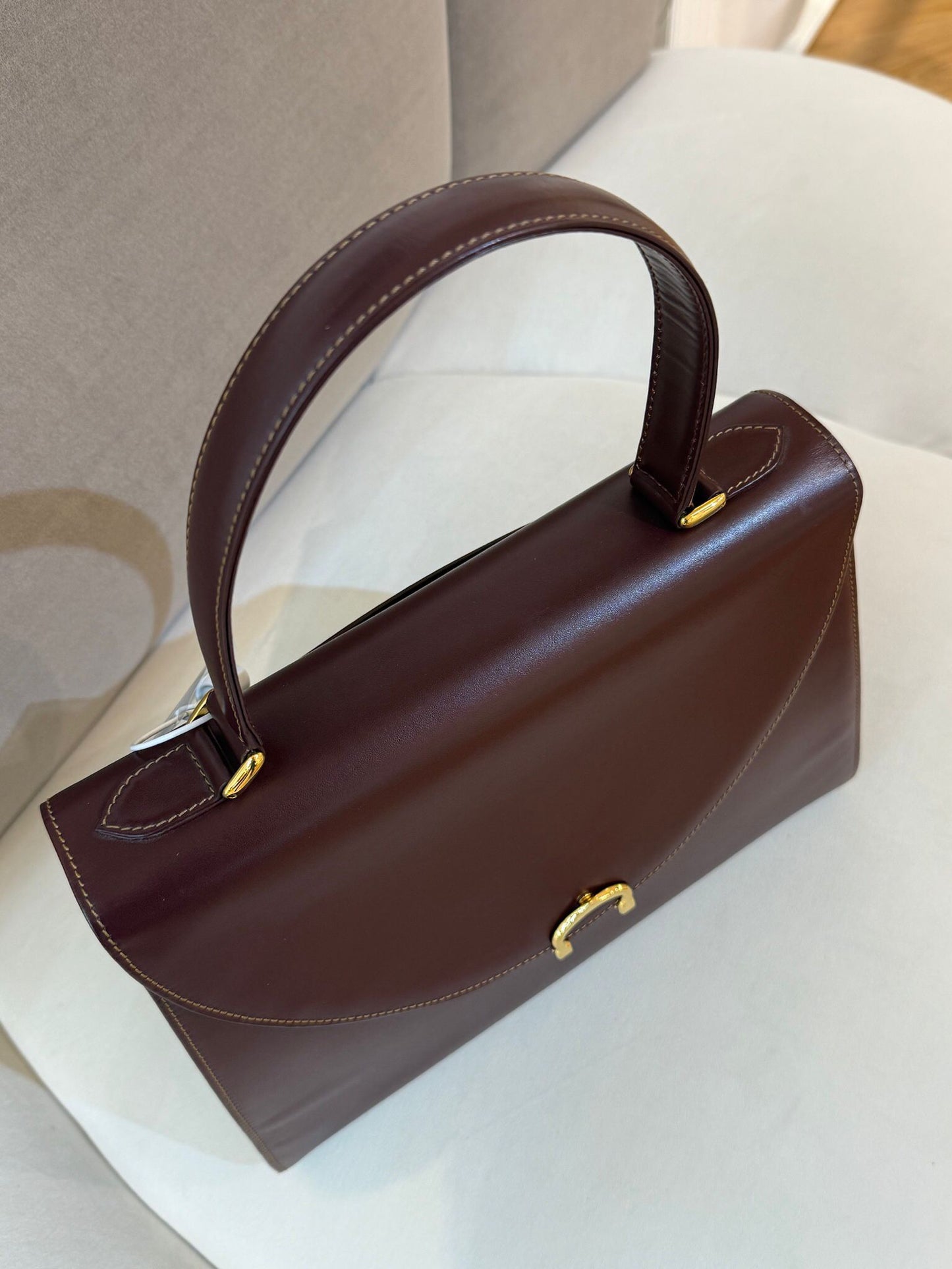 Cartier Vintage Must Line Bordeaux Leather Gold Clasp Handbag